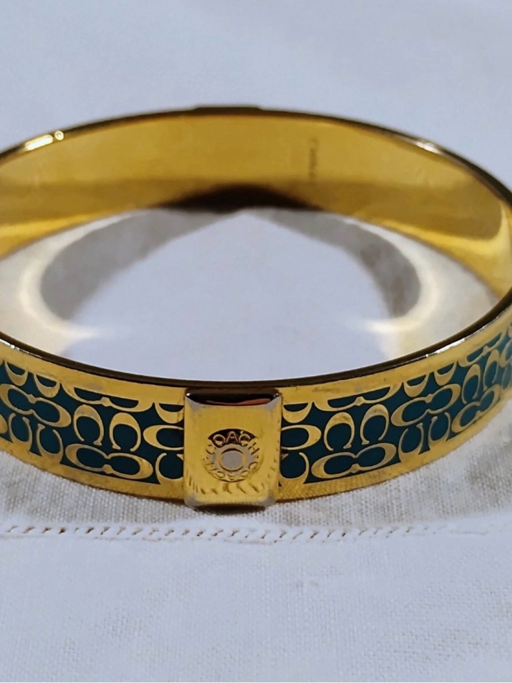 Coach Gold blue & teal Bangle with  Signature Enamel logo bracelet c pattern